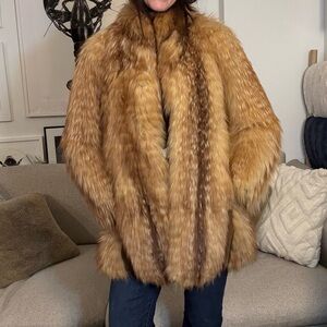 Vintage Red Fox Fur and Suede Coat